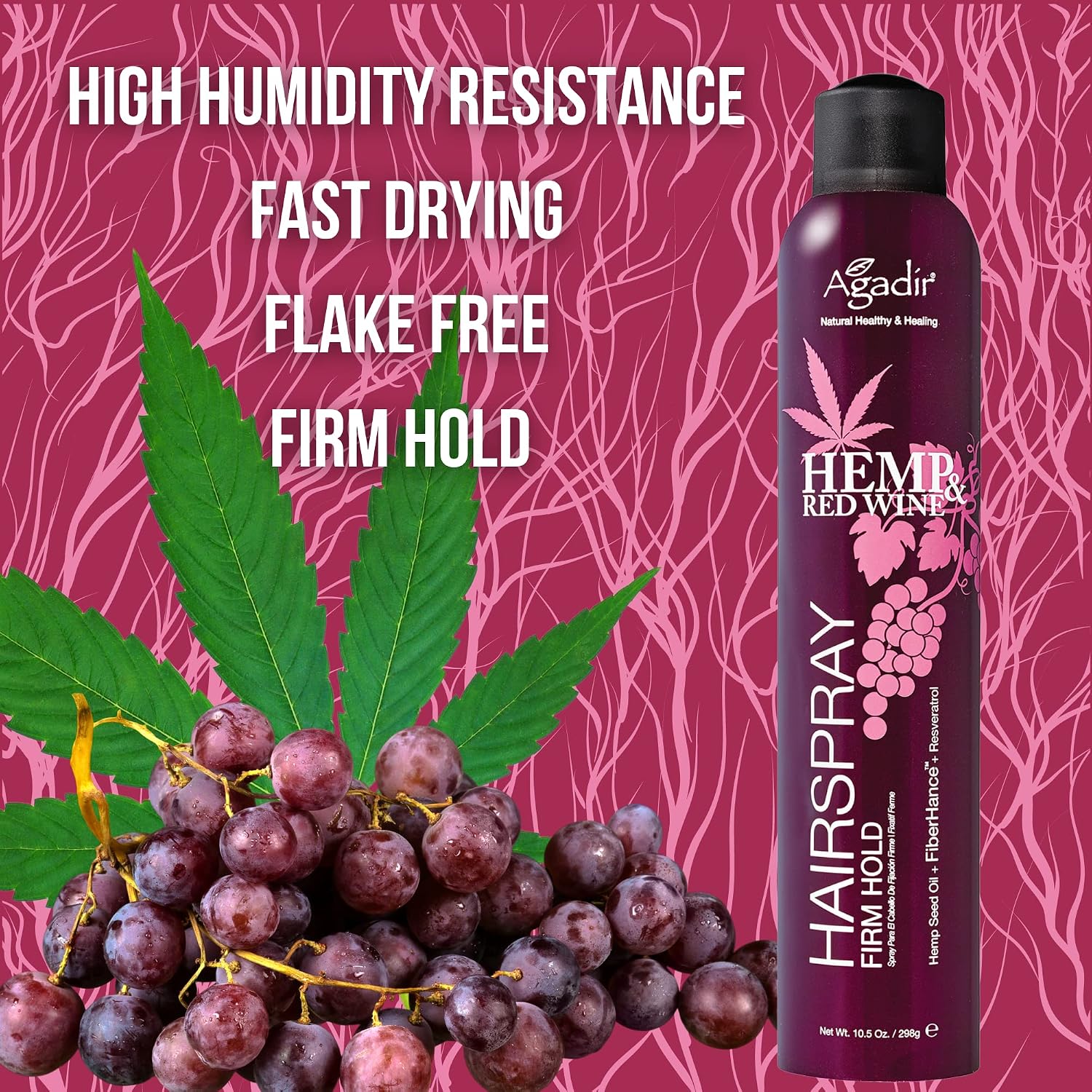 Agadir Hemp & Red Wine Firm Hold Hairspray, 298g - Image 3