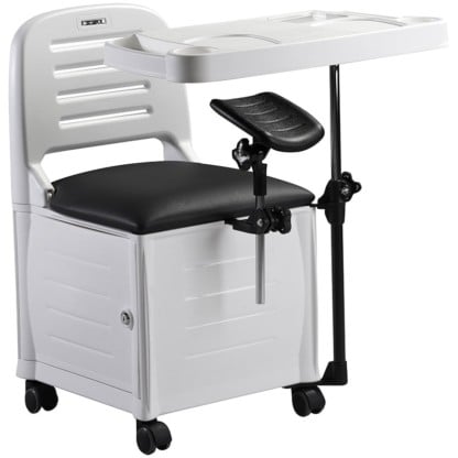 Stool Veneza Manicure/Pedicure, Tray, Legrest & Storage, White