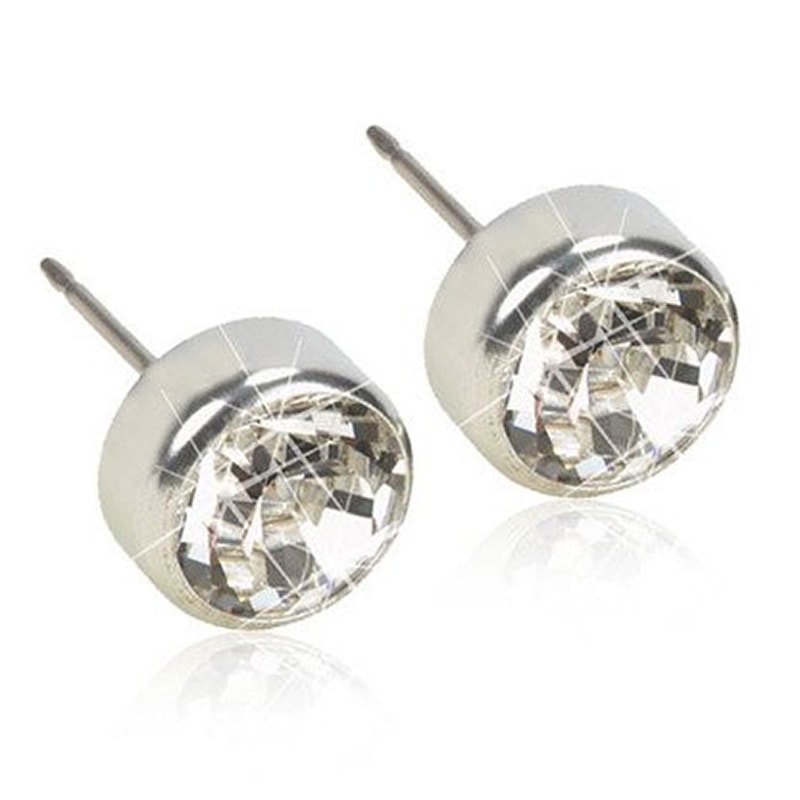 Blomdahl Silver Titanium Earrings - Cubic Zirconia, Swarovski Crystal Bezel